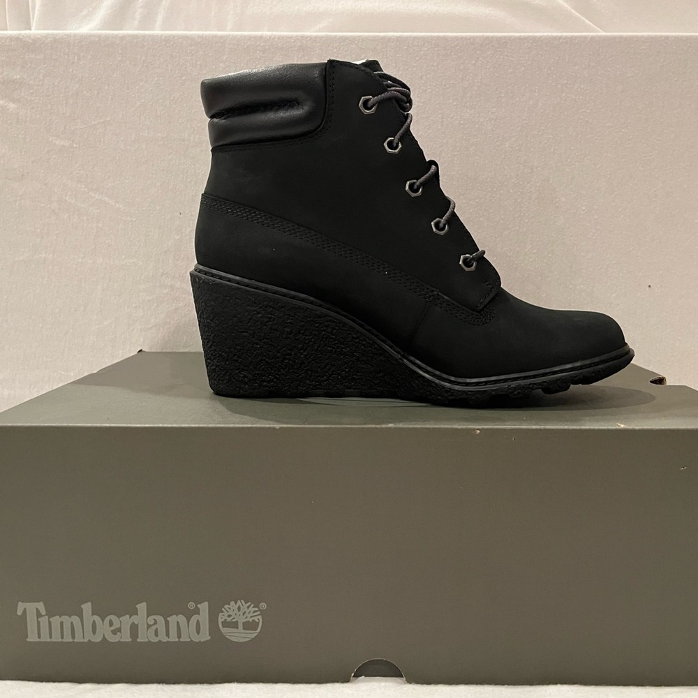 Timberland Amston Black Nubuck Wedge Ankle Boots - Picture 2 of 3